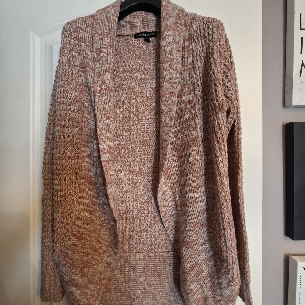 Derek Heart Marled Pink Open Cardigan